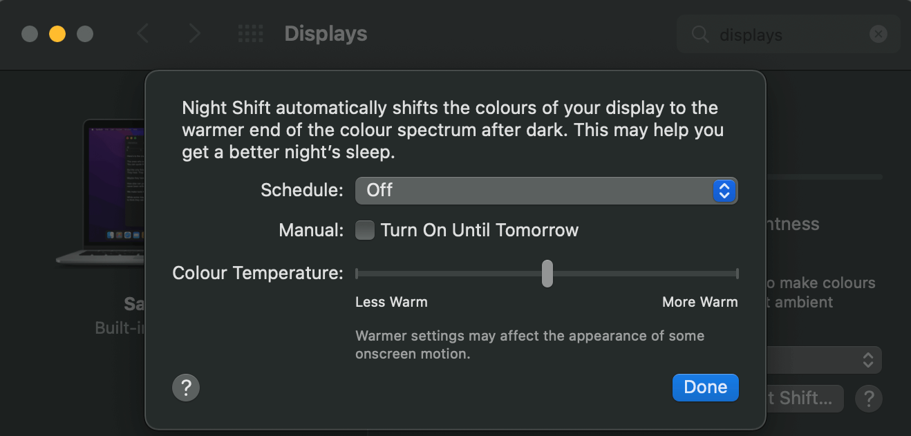 turn off night shift on macOS